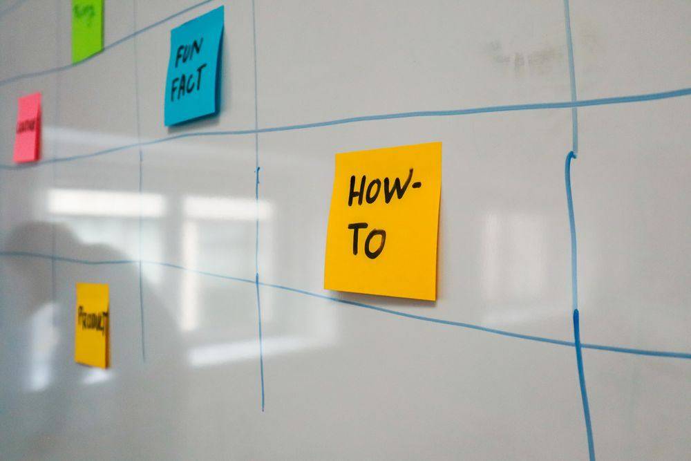 Whiteboard with colourful sticky notes used for planning